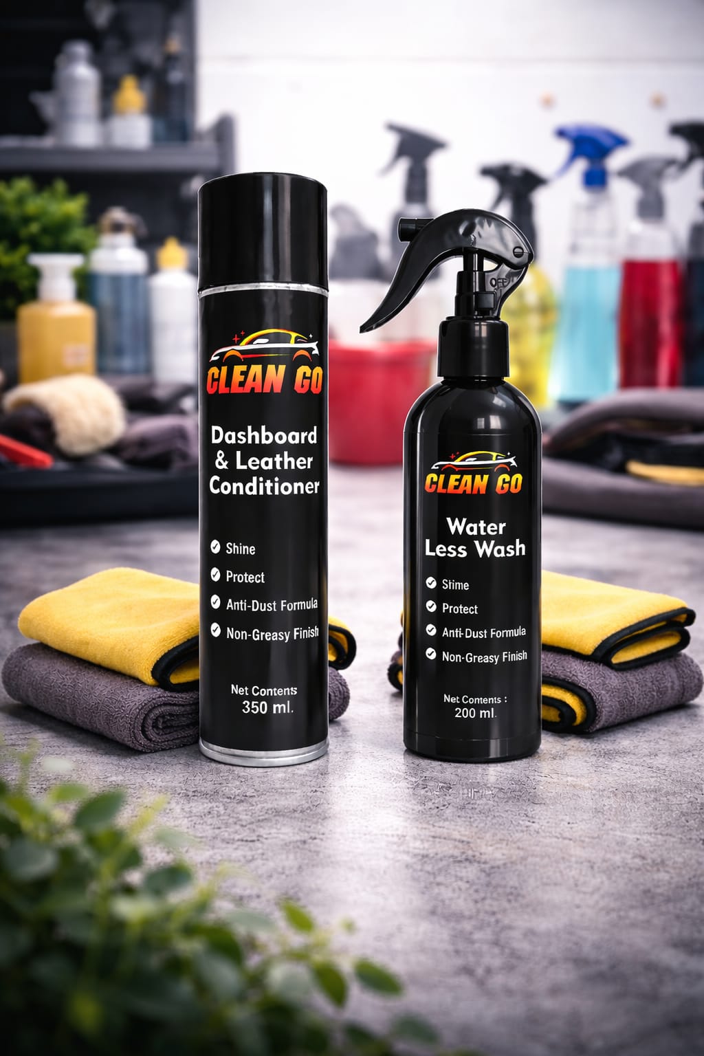 Clean Go's Combo Water Less+Dashboard&Leather Coditioner + Microfiber Cloth